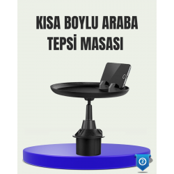 Mey İthalat® 360° Döner Araç Bardaklık Tepsisi Geniş Yemek Alanlı Telefon Standlı