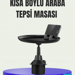 Mey İthalat® 360° Döner Araç Bardaklık Tepsisi Geniş Yemek Alanlı Telefon Standlı