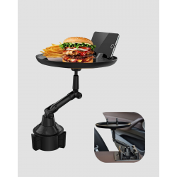 Mey İthalat® 360° Döner Araç Bardaklık Tepsisi Geniş Yemek Alanlı Telefon Standlı
