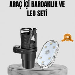 Mey İthalat® 360° Döner Çiftli Bardak Tutucu ve Kablosuz Ambiyans LED Işık Araç Seti