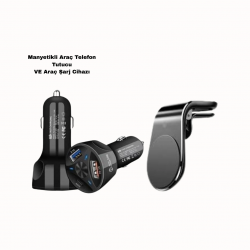 Mey İthalat® 360° Döner Telefon Tutucu ve 55W Hızlı Araç Şarj Aksesuar Seti