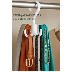Mey İthalat® 360° Dönerli Kancalı Çok Amaçlı Askı - Dolap İçi Düzenleyici Takı Askısı Şal Askısı
