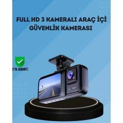 Mey İthalat® 360° Kapsama Sahip Full HD Araç Kamerası 3’lü Kayıt Gece Görüşlü DashCam