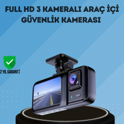Mey İthalat® 360° Kapsama Sahip Full HD Araç Kamerası 3’lü Kayıt Gece Görüşlü DashCam