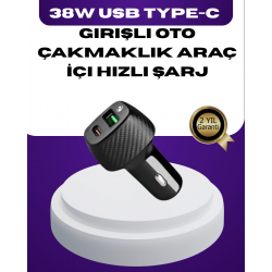 Mey İthalat® 38W Çift Çıkışlı Araç Şarj Cihazı – Type-C ve USB PD Destekli