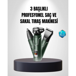 Mey İthalat® 3D Akıllı Kesim Teknolojili Şarjlı Tıraş Seti – 3 Başlıklı, Paslanmaz Çelik Bıçaklı