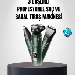 Mey İthalat® 3D Akıllı Kesim Teknolojili Şarjlı Tıraş Seti – 3 Başlıklı, Paslanmaz Çelik Bıçaklı