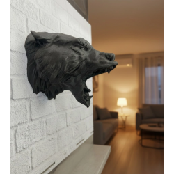 Mey İthalat® 3D Siyah Ayı Başı Duvar Süsü Özel Tasarım Dekoratif Heykel 25x19 cm