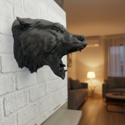 Mey İthalat® 3D Siyah Ayı Başı Duvar Süsü Özel Tasarım Dekoratif Heykel 25x19 cm