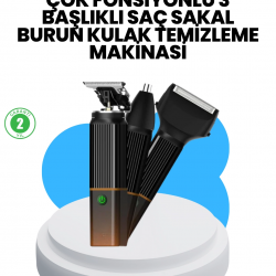 Mey İthalat® 3’ü 1 Arada Erkek Bakım Makinesi – Paslanmaz Çelik Başlıklı Şarjlı Tıraş Seti
