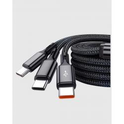 Mey İthalat® 3’ü 1 Arada Hızlı Şarj Kablosu iOS Android Type-C Uyumlu ve Dayanıklı
