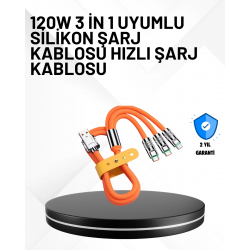 Mey İthalat® 3’ü 1 Arada Kablo – 120W Hızlı Şarj ve Veri Aktarımı Özellikli