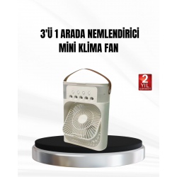 Mey İthalat® 3’ü 1 Arada Mini Klima Fan USB Şarjlı, 7 Renk Gece Lambalı ve Nemlendirici