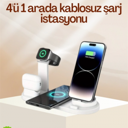 Mey İthalat® 4 Cihazı Aynı Anda Şarj Edebilen Kablosuz Şarj İstasyonu – Çok Yönlü ve Pratik Tasarım