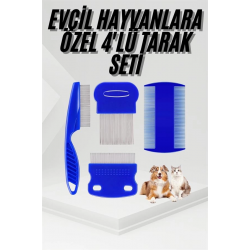 Mey İthalat® 4'lü Bit Pire Tarağı Set Kedi Köpek Evcil Hayvan Tüy Toplayıcı Mavi