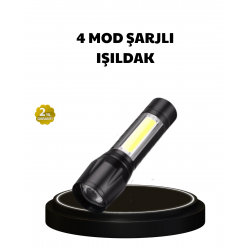 Mey İthalat® 4 Mod Şarjlı Işıldak | Ultra Güçlü Cree LED | Su Geçirmez Alüminyum Gövde