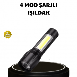 Mey İthalat® 4 Mod Şarjlı Işıldak | Ultra Güçlü Cree LED | Su Geçirmez Alüminyum Gövde