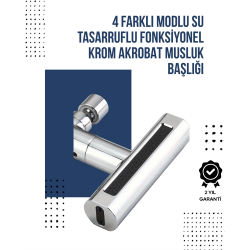 Mey İthalat® 4 Modlu Musluk Başlığı | Şelale, Yağmur, Sprey, Köpük Akışı | Yüksek Basınç Performansı | Modern Tasarım