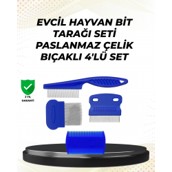 Mey İthalat® 4 Parçalı Evcil Hayvan Tarak Seti – Paslanmaz Çelik Dişli, Ergonomik Saplı