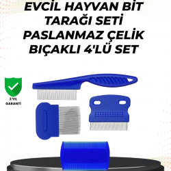 Mey İthalat® 4 Parçalı Evcil Hayvan Tarak Seti – Paslanmaz Çelik Dişli, Ergonomik Saplı