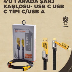 Mey İthalat® 4'ü 1 Arada Metal Hızlı Veri Kablosu – 65W Güç, 27W iPhone Desteği, 480Mbps Aktarım