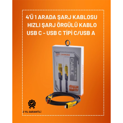 Mey İthalat® 4'ü 1 Arada USB Hızlı Şarj ve Veri Kablosu – 65W Güç, Çoklu Bağlantı, 1.2m