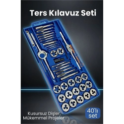 Mey İthalat® 40 Parça Profesyonel Metrik Ters Kılavuz ve Pafta Seti   - Hassas Diş Açma ve Onarım Takımı
