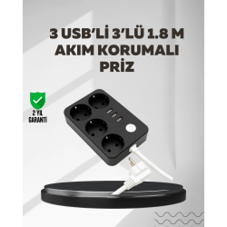 Mey İthalat® 4.1A Hızlı Şarjlı Akım Korumalı 4 Priz ve 3 USB Çıkışlı Priz