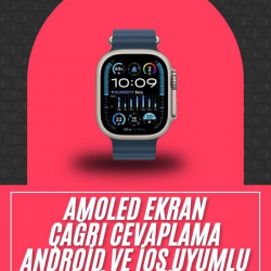 Mey İthalat® 49mm Akıllı Saat Amoled Ekranlı Kadın Erkek Kol Saati Plastik Kordon