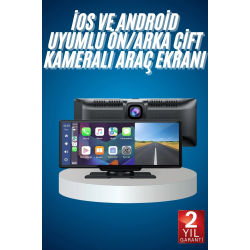 Mey İthalat® 4K Ultra Araç İçi Ön ve Arka Kameralı Ekran HD 2 Kameralı Torpido Üstü Araç Multimedya