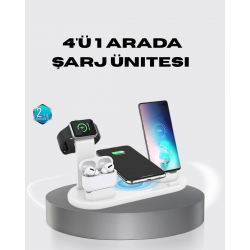 Mey İthalat® 4’lü Apple Kablosuz Şarj Standı iPhone Watch ve AirPods Çoklu Şarjlı