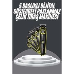 Mey İthalat® 5 Başlıklı Şarjlı Tıraş Makinesi Led Ekran Saç Sakal Ense Tıraşına Uygun Bakım Seti