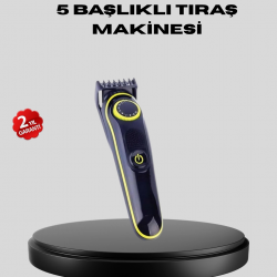 Mey İthalat® 5 Başlıklı Şarjlı Tıraş Makinesi – Saç, Sakal, Burun ve Vücut İçin Çok Fonksiyonlu Bakım Seti