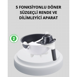 Mey İthalat® 5 Fonksiyonlu Döner Rende Süzgeçli Çok Amaçlı Sebze Doğrayıcı Kaymaz Tabanlı