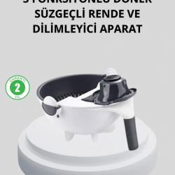 Mey İthalat® 5 Fonksiyonlu Döner Rende Süzgeçli Çok Amaçlı Sebze Doğrayıcı Kaymaz Tabanlı