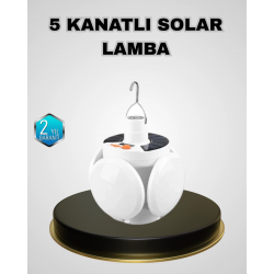 Mey İthalat® 5 Kanatlı Solar Kamp Lambası – USB Şarjlı, Taşınabilir, IP65 Su Geçirmez Bahçe Lambası