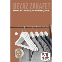 Mey İthalat® 5'li Lüks Beyaz Elbise Ceket Askısı - Ergonomik & Kaymaz Plastik Askı Seti -  Ahşap Görünümlü