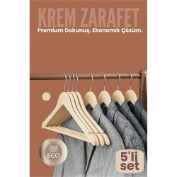 Mey İthalat® 5'li Lüks Krem Elbise Ceket Askısı - Ergonomik & Kaymaz Plastik Askı Seti -  Ahşap Görünümlü