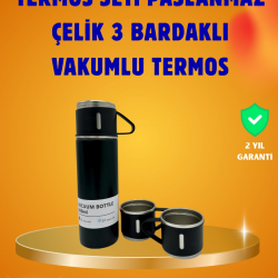 Mey İthalat® 500 ml Isı Korumalı Çelik Termos ve Bardak Seti | Silikon Tabanlı, Şık ve Pratik