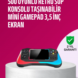 Mey İthalat® 500 Oyunlu 3,5” Elde Taşınabilir Mini Oyun Konsolu – Şarjlı, TV Bağlantılı