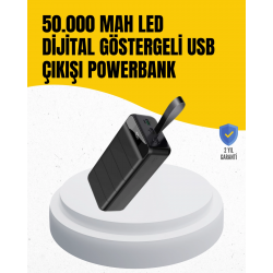 Mey İthalat® 50.000 mAh Kapasiteli Powerbank – Hızlı Şarj Destekli, 4 USB Portlu, LED Işıklı Taşınabilir Enerji Deposu