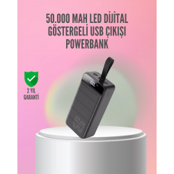 Mey İthalat® 50.000 mAh Ultra Güçlü Powerbank 4 USB Çıkışlı, LED Dijital Göstergeli, Hızlı Şarj Destekli Taşınabilir Şarj Cihazı