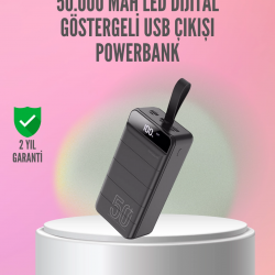Mey İthalat® 50.000 mAh Ultra Güçlü Powerbank 4 USB Çıkışlı, LED Dijital Göstergeli, Hızlı Şarj Destekli Taşınabilir Şarj Cihazı