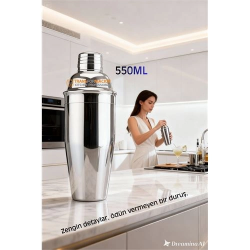 Mey İthalat® 550 ml Inox Shaker - Kokteyl Karıştırma Kabı  Süzgeçli Bar Shaker Paslanmaz Çelik