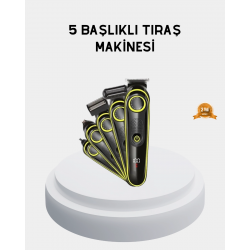 Mey İthalat® 5’i 1 Arada Şarjlı Tıraş Makinesi – Paslanmaz Çelik Başlıklı, Yüz ve Vücut Bakım Cihazı