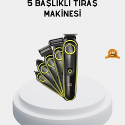 Mey İthalat® 5’i 1 Arada Şarjlı Tıraş Makinesi – Paslanmaz Çelik Başlıklı, Yüz ve Vücut Bakım Cihazı