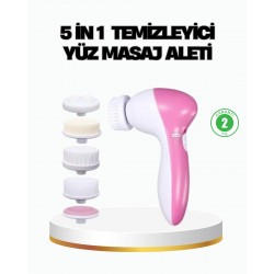 Mey İthalat® 5’i 1 Arada Yüz Temizleme Cihazı – Masaj, Fırça, Peeling ve Krem Uygulama Aparatlı