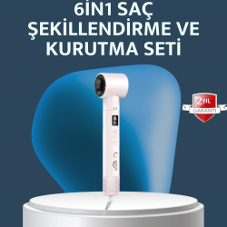 Mey İthalat® 6-in-1 Saç Şekillendirme Seti Yüksek Hızlı Motor Negatif İyon LCD Ekran