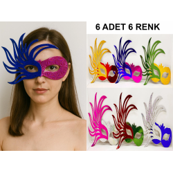 Mey İthalat® 6'lı Renkli Balo Maskesi Seti | Karton & Lastikli (Yetişkin-Çocuk Uyumlu)