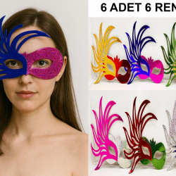 Mey İthalat® 6'lı Renkli Balo Maskesi Seti | Karton & Lastikli (Yetişkin-Çocuk Uyumlu)